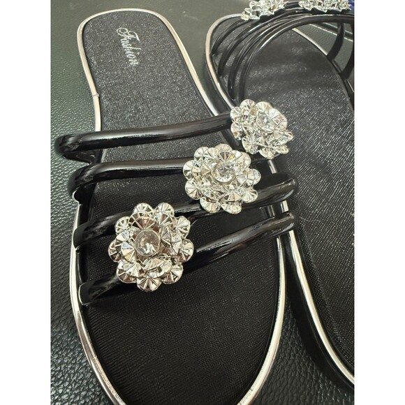 Black Slip on Flower Sandal EU Size 39 - Picture 2 of 2